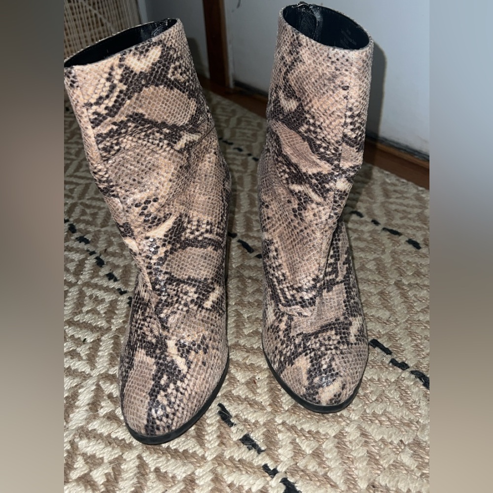 SHEIN Cream and Brown Ankle Booties with Snakeskin Print